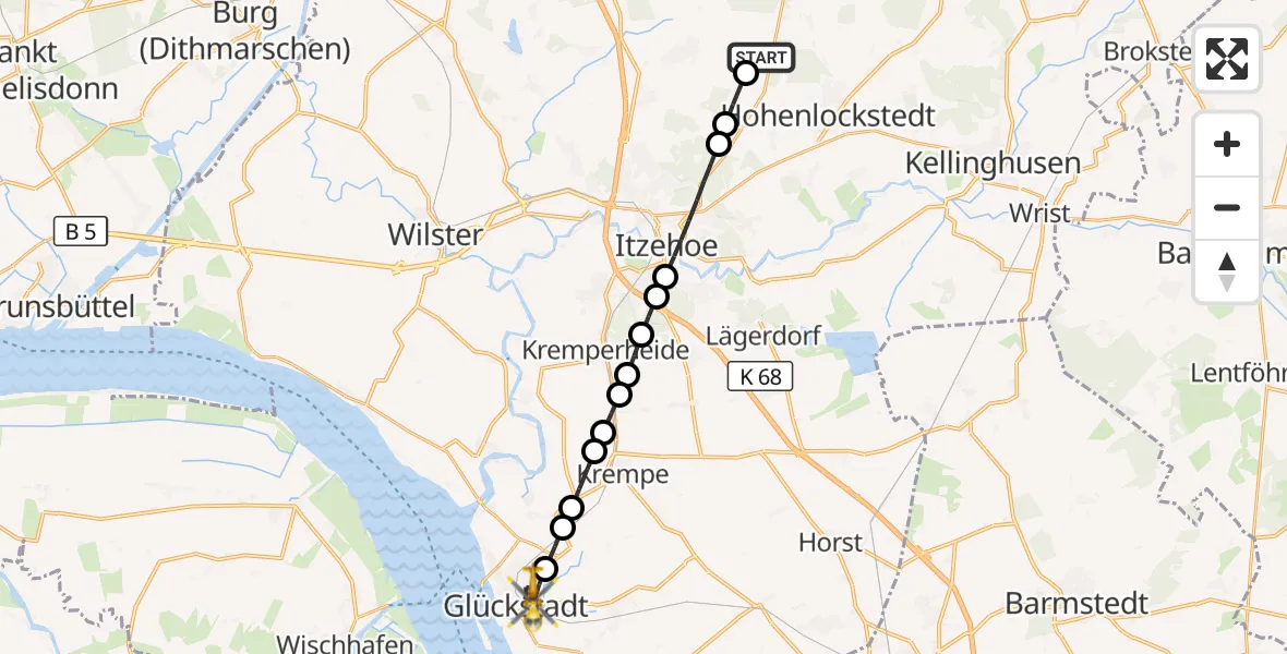 Flugroute Rettungshubschrauber Itzehoe Hungriger Wolf Flugplatz - Glückstadt, 08 Juni 2026, 08:21