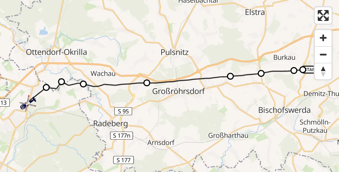 Flugroute Polizeihubschrauber Demitz-Thumitz - Dresden, 08 Juni 2026, 08:24