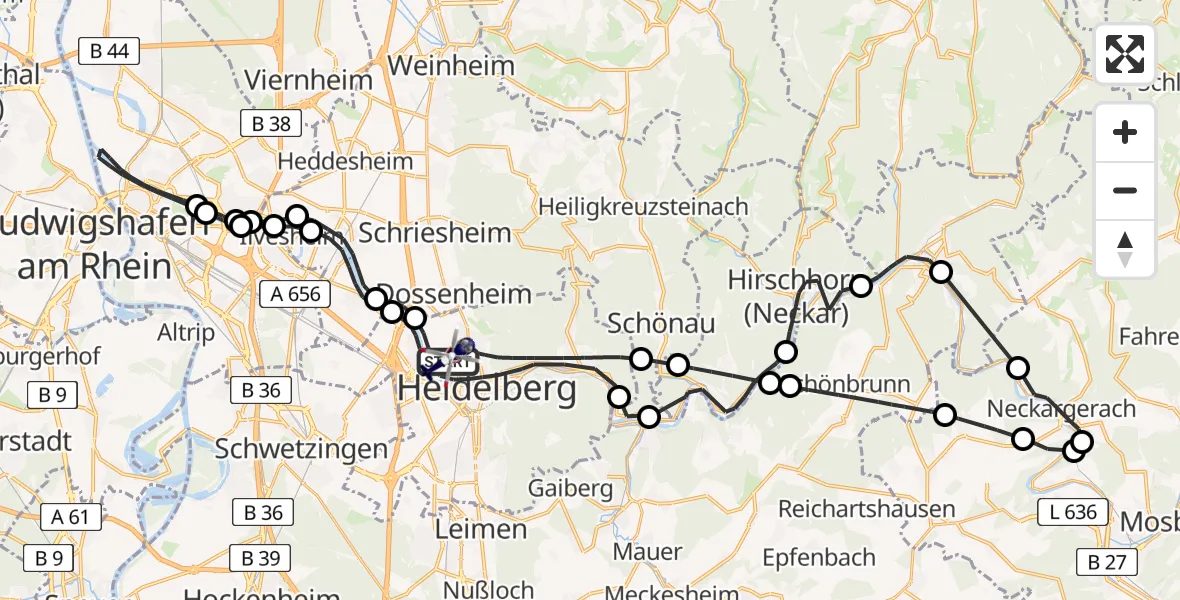 Flugroute Polizeihubschrauber Heidelberg - Heidelberg, 08 Juni 2026, 08:27