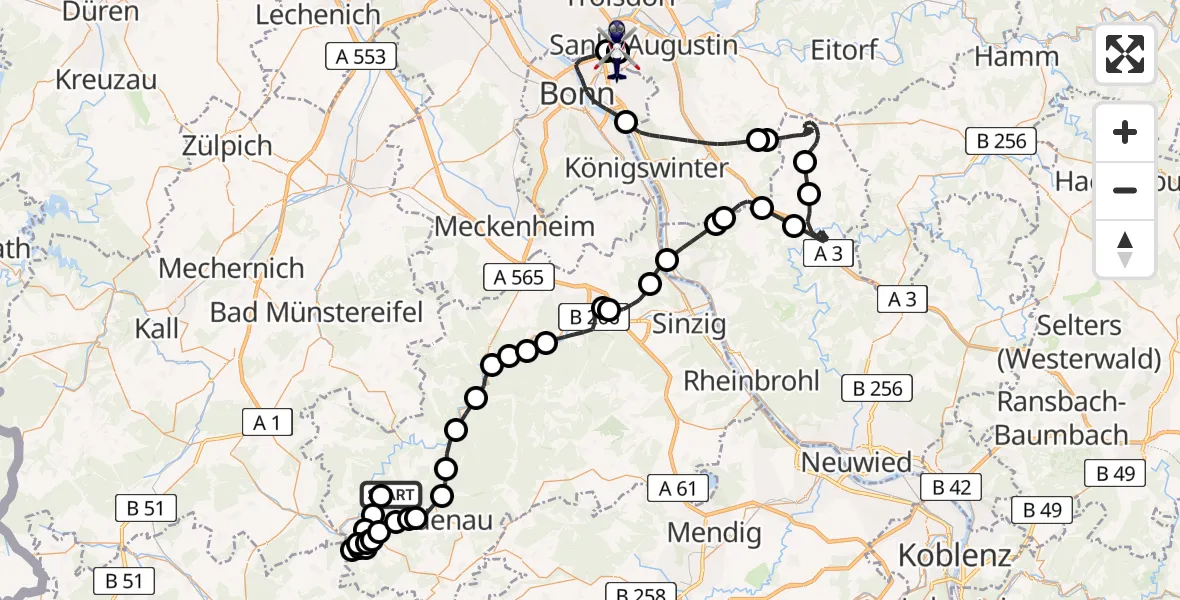 Flugroute Polizeihubschrauber Reifferscheid - Sankt Augustin, 08 Juni 2026, 08:28