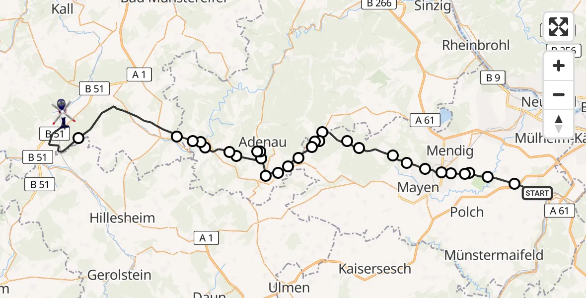 Flugroute Polizeihubschrauber Kobern-Gondorf - Dahlem, 08 Juni 2026, 08:28