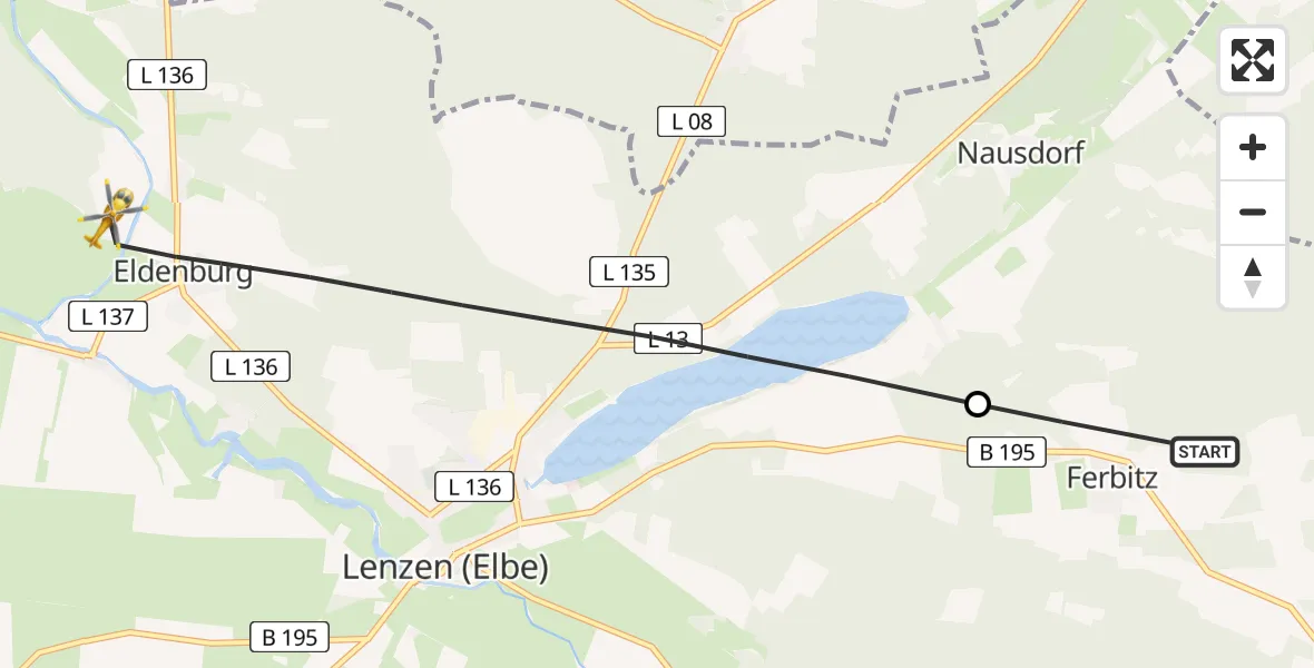 Flugroute Rettungshubschrauber Lanz - Lenzen (Elbe), 08 Juni 2026, 08:29