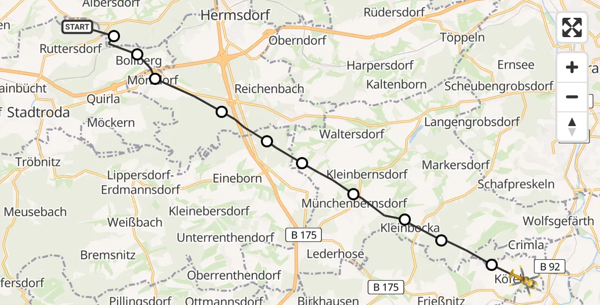 Flugroute Rettungshubschrauber Ruttersdorf-Lotschen - Harth-Pöllnitz, 08 Juni 2026, 08:30