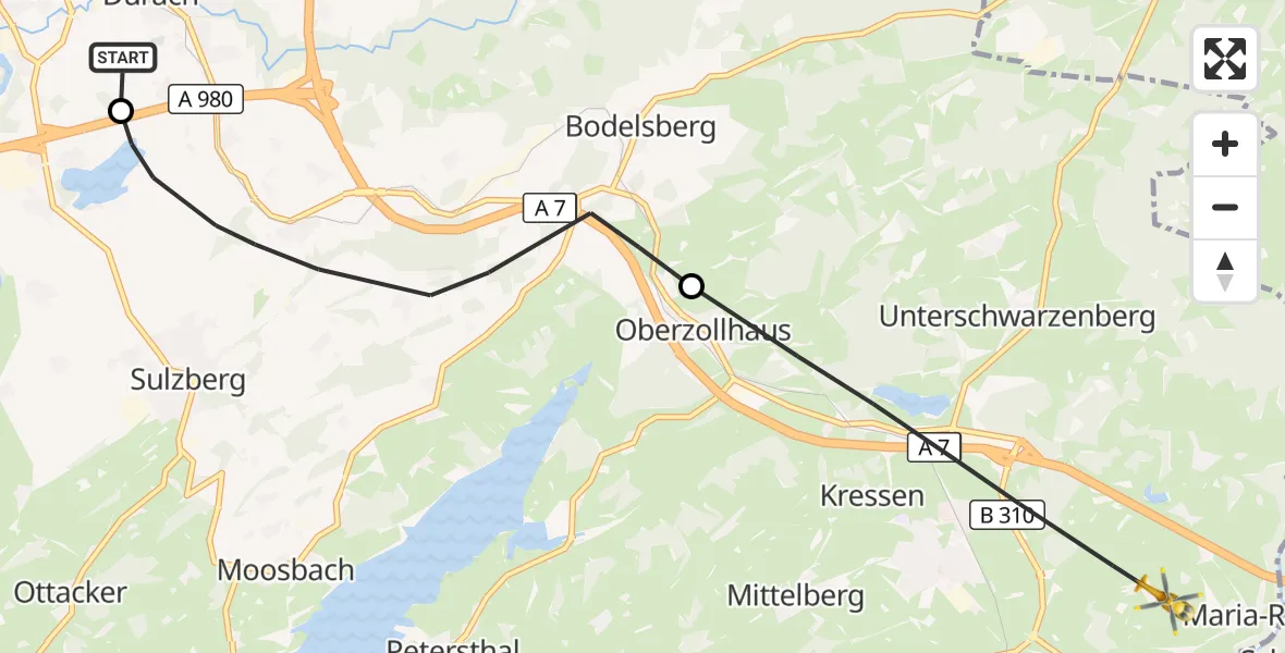 Flugroute Rettungshubschrauber Kempten-Durach Flugplatz - Oy-Mittelberg, 08 Juni 2026, 08:33