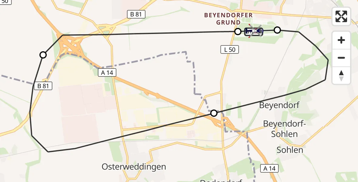 Flugroute Polizeihubschrauber Magdeburg City Flugplatz - Magdeburg City Flugplatz, 08 Juni 2026, 08:50