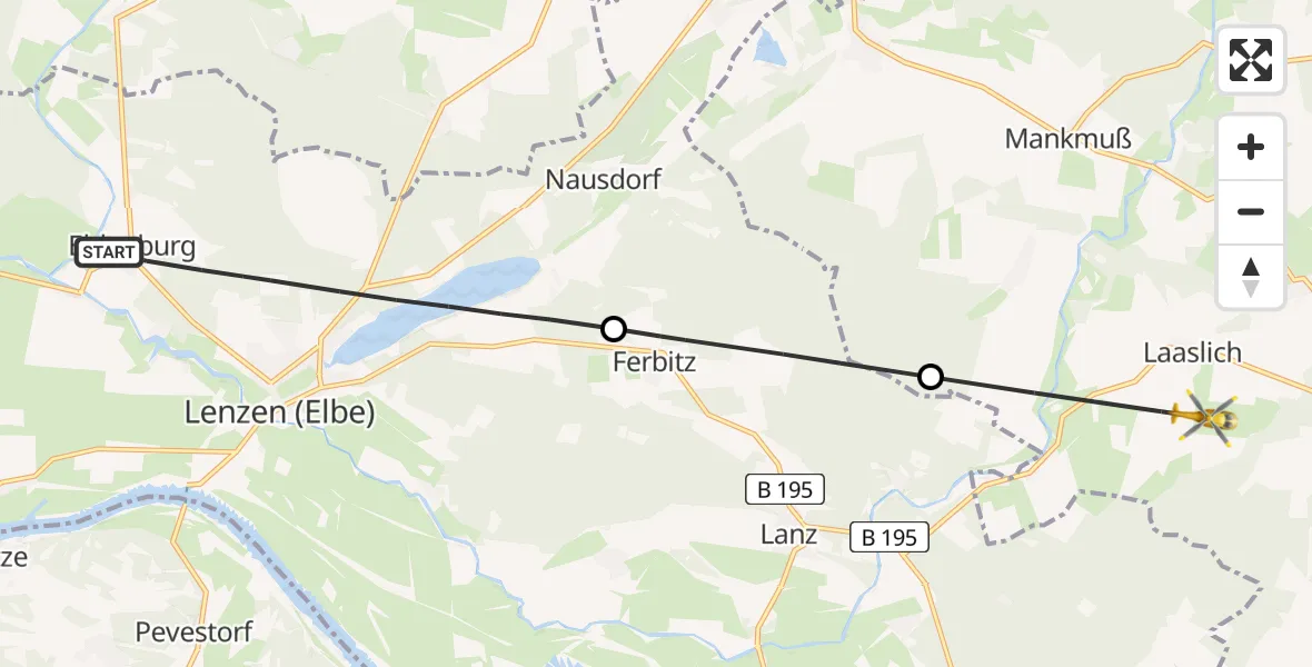 Flugroute Rettungshubschrauber Lenzen (Elbe) - Karstädt, 08 Juni 2026, 08:54