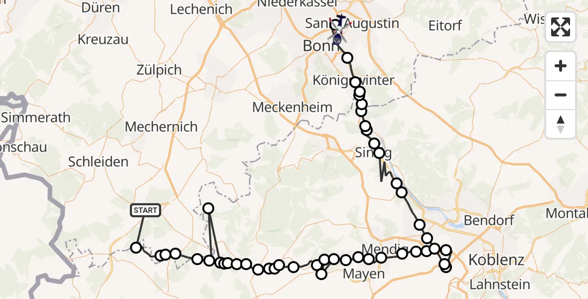 Flugroute Polizeihubschrauber Blankenheim - Sankt Augustin, 08 Juni 2026, 08:54