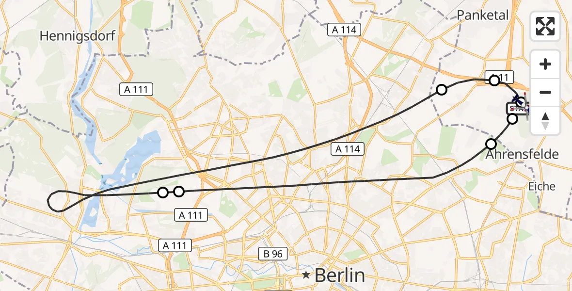 Flugroute Polizeihubschrauber Ahrensfelde Hubschrauberlandeplatz - Ahrensfelde Hubschrauberlandeplatz, 08 Juni 2026, 08:56