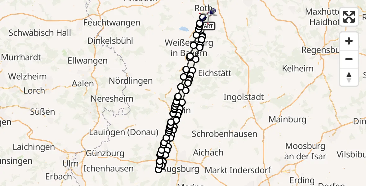 Flugroute Polizeihubschrauber Heideck - Roth, 08 Juni 2026, 08:57