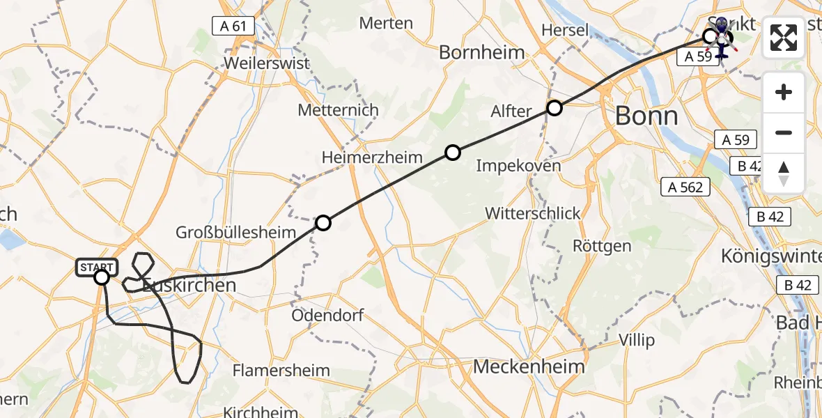 Flugroute Polizeihubschrauber Zülpich - Sankt Augustin, 08 Juni 2026, 09:01