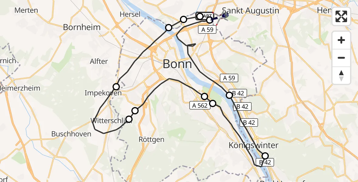Flugroute Polizeihubschrauber Sankt Augustin - Sankt Augustin, 08 Juni 2026, 09:04