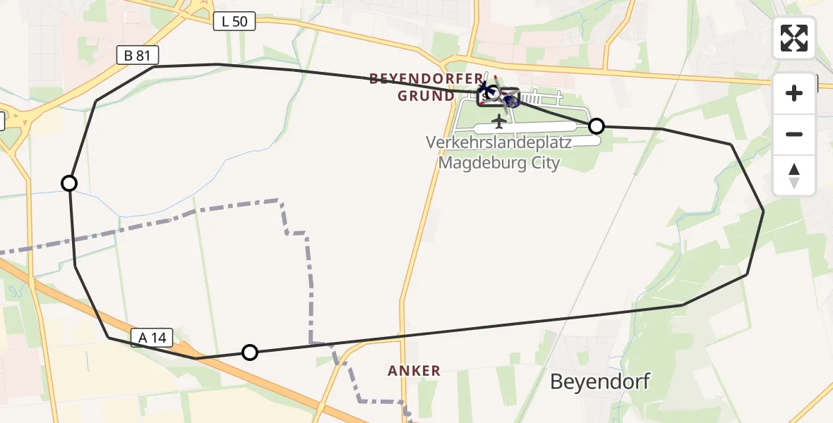 Flugroute Polizeihubschrauber Magdeburg City Flugplatz - Magdeburg City Flugplatz, 08 Juni 2026, 09:09