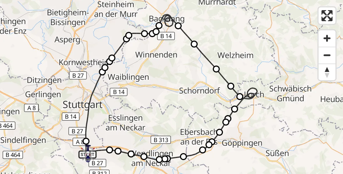 Flugroute Polizeihubschrauber Flughafen Stuttgart - Flughafen Stuttgart, 08 Juni 2026, 09:11