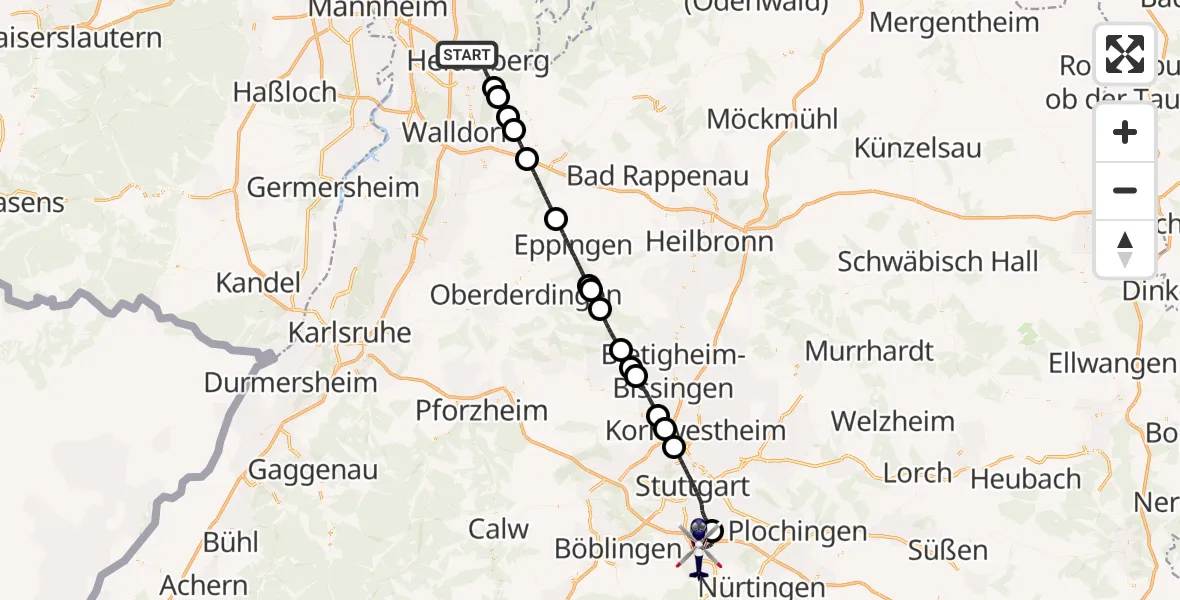 Flugroute Polizeihubschrauber Heidelberg - Flughafen Stuttgart, 08 Juni 2026, 09:11