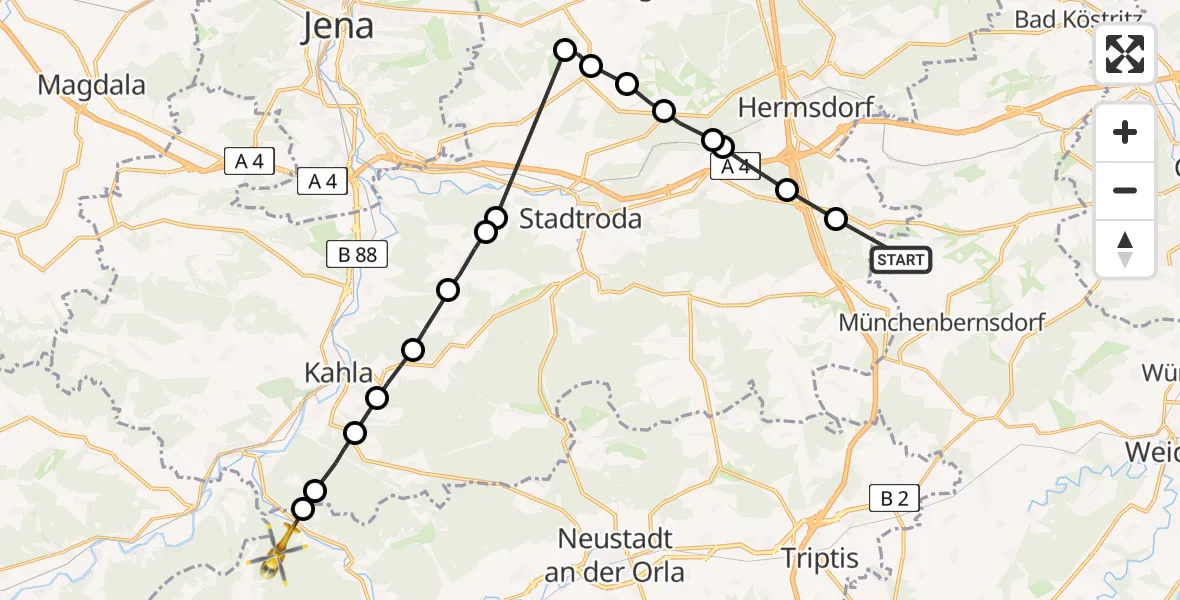 Flugroute Rettungshubschrauber Lindenkreuz - Krölpa, 08 Juni 2026, 09:18