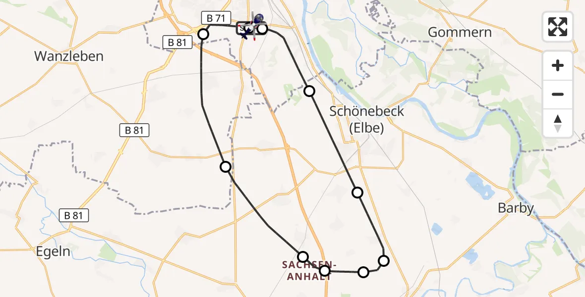 Flugroute Polizeihubschrauber Magdeburg City Flugplatz - Magdeburg City Flugplatz, 08 Juni 2026, 09:18