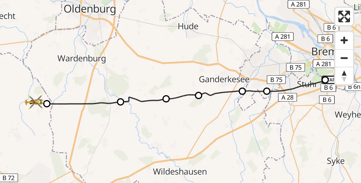 Flugroute Rettungshubschrauber Bremen - Garrel, 08 Juni 2026, 09:28