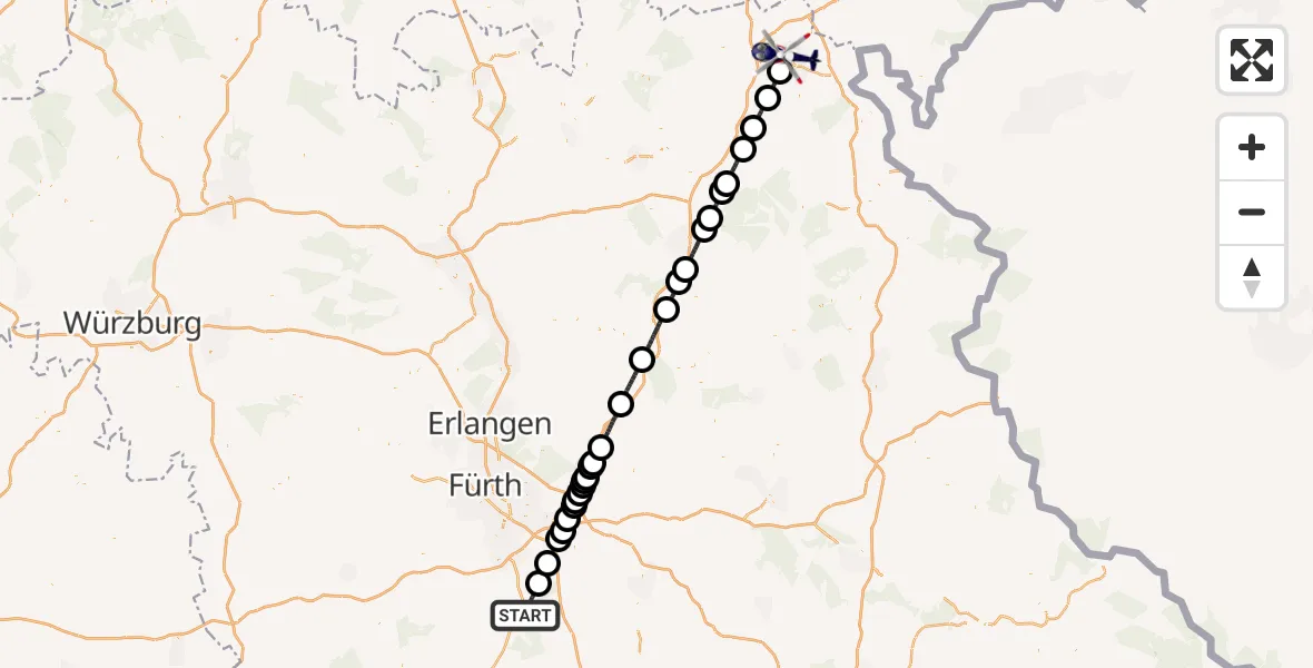 Flugroute Polizeihubschrauber Roth - Hof, 08 Juni 2026, 09:29