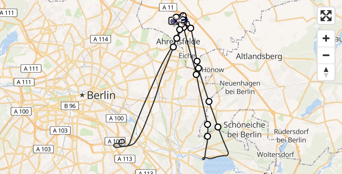 Flugroute Polizeihubschrauber Ahrensfelde Hubschrauberlandeplatz - Ahrensfelde Hubschrauberlandeplatz, 08 Juni 2026, 09:40