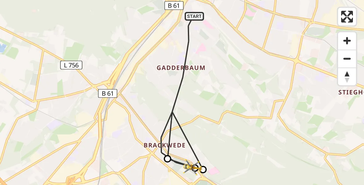 Flugroute Rettungshubschrauber Bielefeld - Luftrettungszentrum Bielefeld, 08 Juni 2026, 09:46