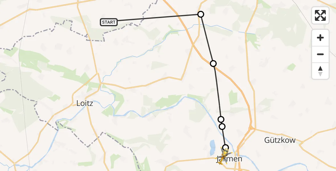 Flugroute Rettungshubschrauber Süderholz - Jarmen, 08 Juni 2026, 09:47
