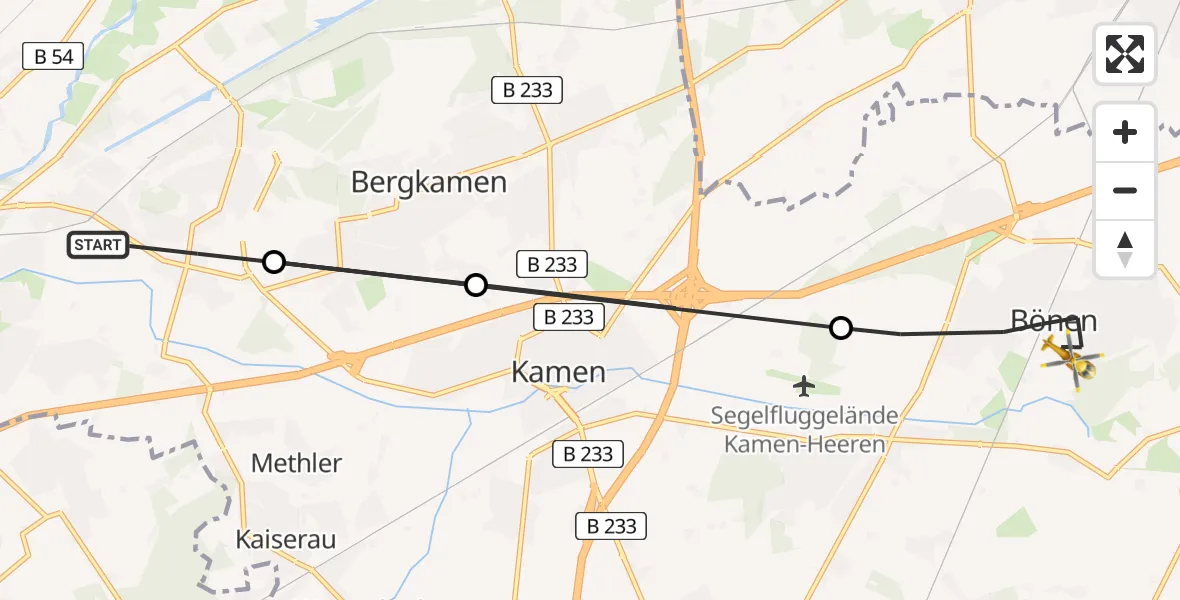 Flugroute Rettungshubschrauber Bergkamen - Bönen, 08 Juni 2026, 09:51