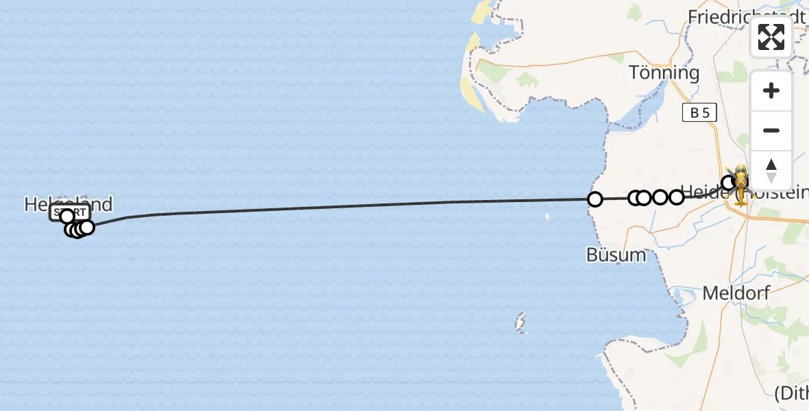 Flugroute Rettungshubschrauber Helgoland Marinehubschrauberstützpunkt - Heide, 08 Juni 2026, 10:22
