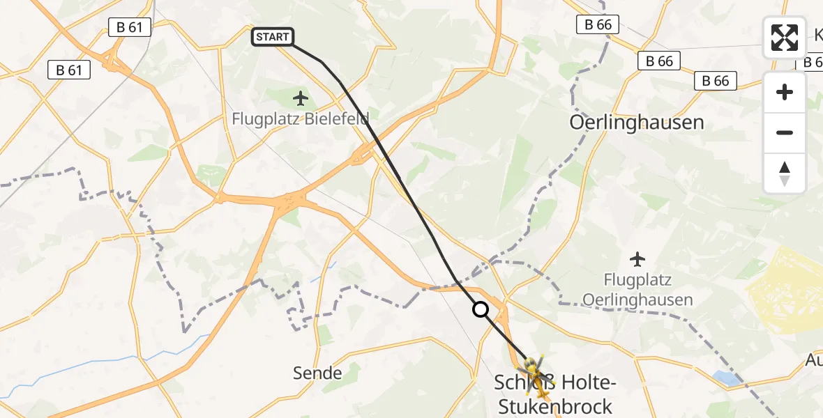 Flugroute Rettungshubschrauber Bielefeld - Schloß Holte-Stukenbrock, 08 Juni 2026, 10:24