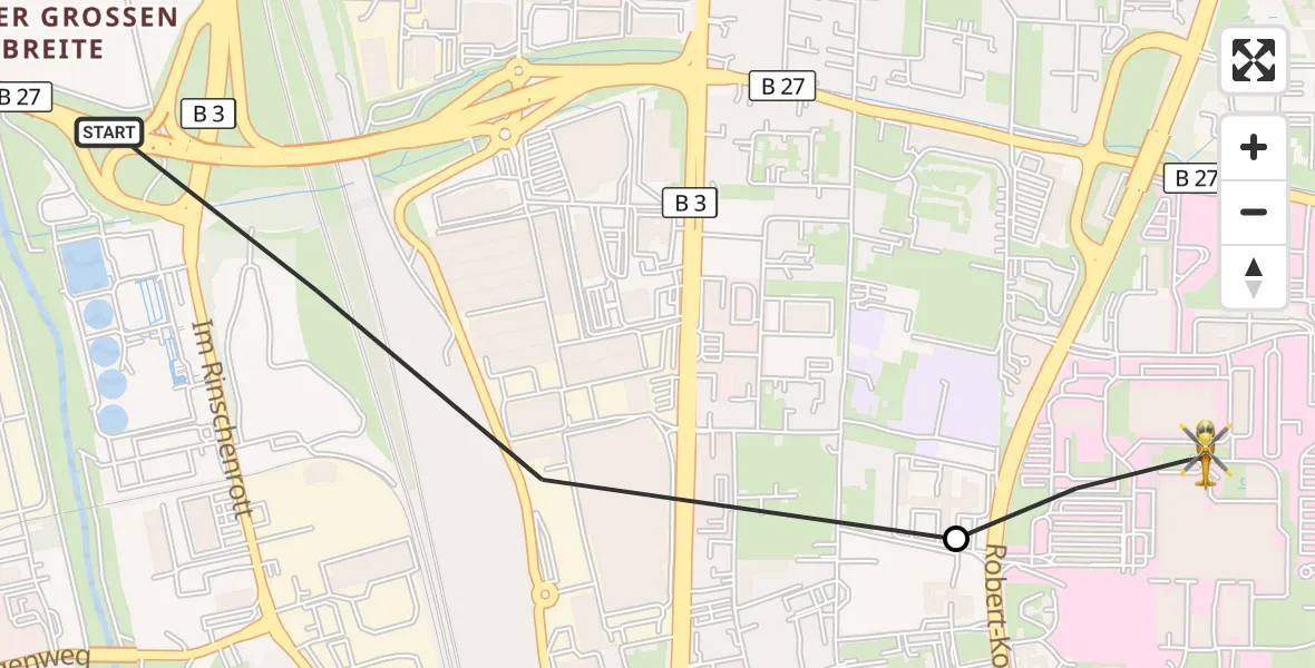 Flugroute Rettungshubschrauber Göttingen - Göttingen University Clinic Hubschrauberlandeplatz, 08 Juni 2026, 10:26