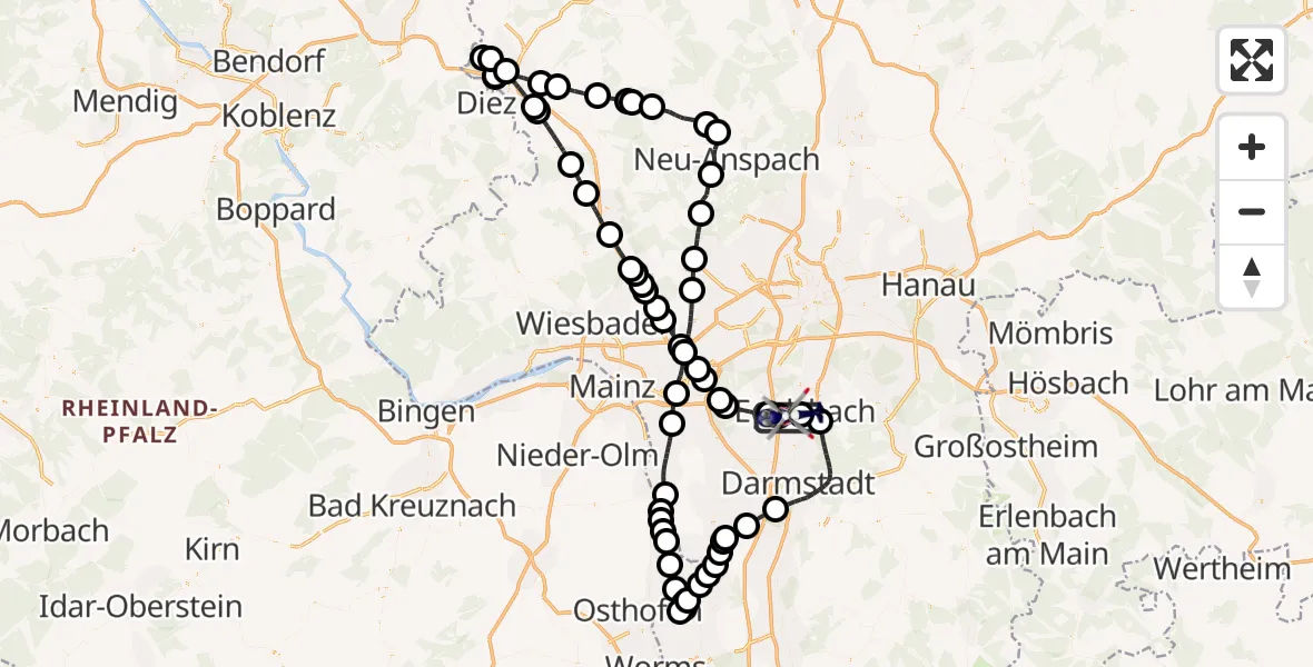 Flugroute Polizeihubschrauber Flughafen Frankfurt-Egelsbach - Flughafen Frankfurt-Egelsbach, 08 Juni 2026, 10:27