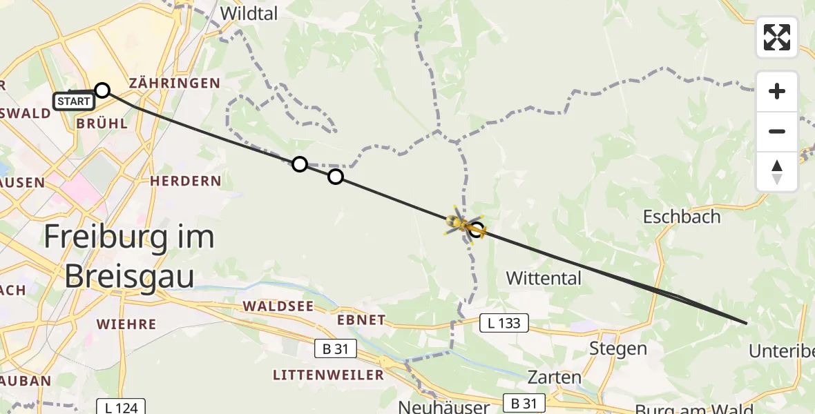 Flugroute Rettungshubschrauber Freiburg im Breisgau Flugplatz - Freiburg im Breisgau, 08 Juni 2026, 10:31