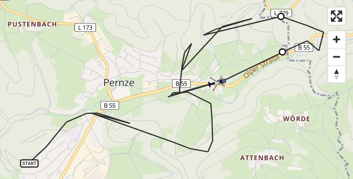 Flugroute Polizeihubschrauber Bergneustadt - Bergneustadt, 08 Juni 2026, 10:31