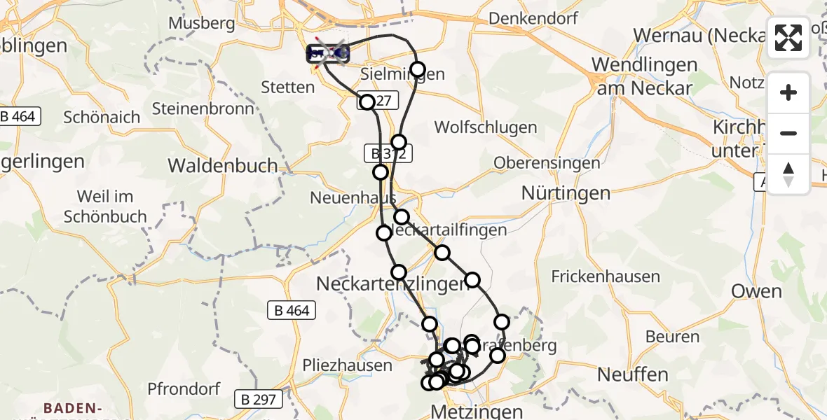 Flugroute Polizeihubschrauber Flughafen Stuttgart - Flughafen Stuttgart, 08 Juni 2026, 10:34