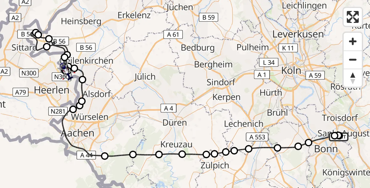 Flugroute Polizeihubschrauber Sankt Augustin - Übach-Palenberg, 08 Juni 2026, 10:35