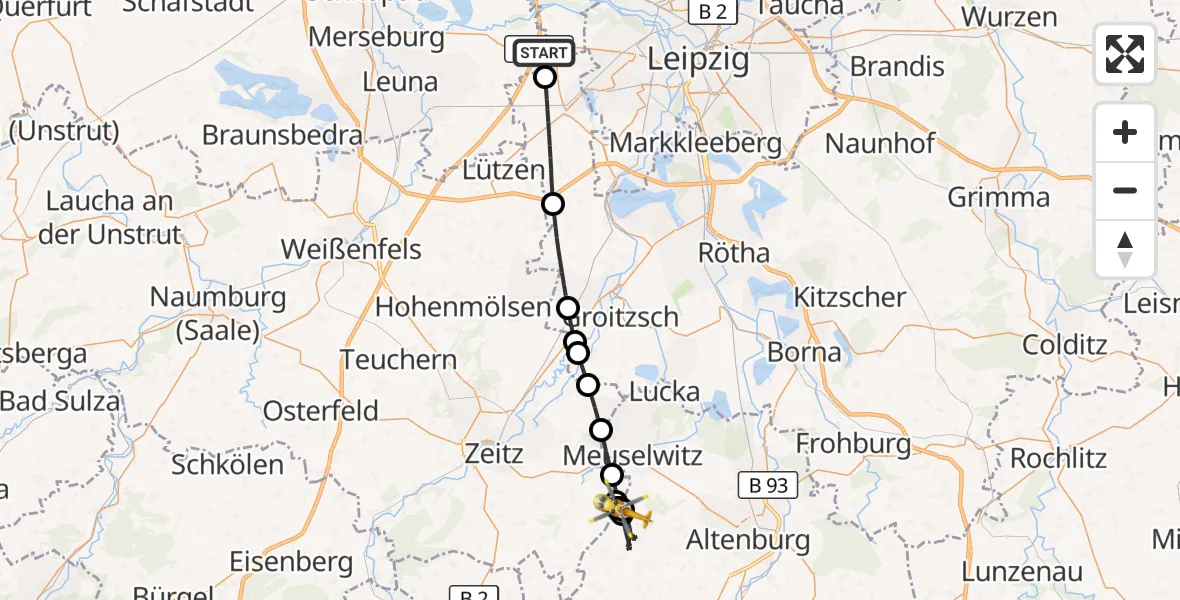 Flugroute Rettungshubschrauber Schkeuditz - Starkenberg, 08 Juni 2026, 10:51