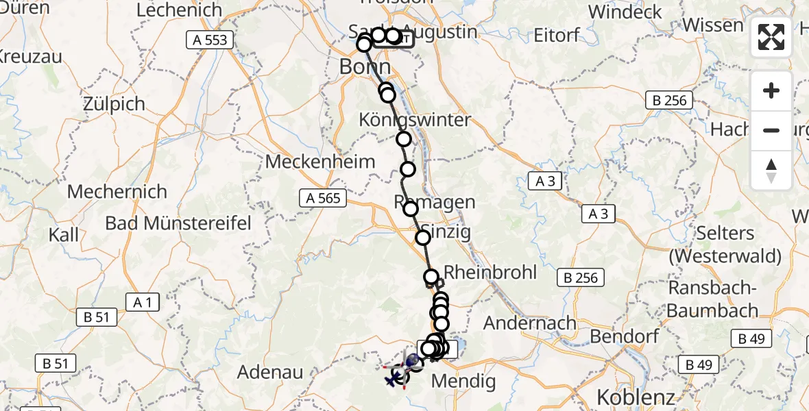 Flugroute Polizeihubschrauber Sankt Augustin - Rieden, 08 Juni 2026, 11:03