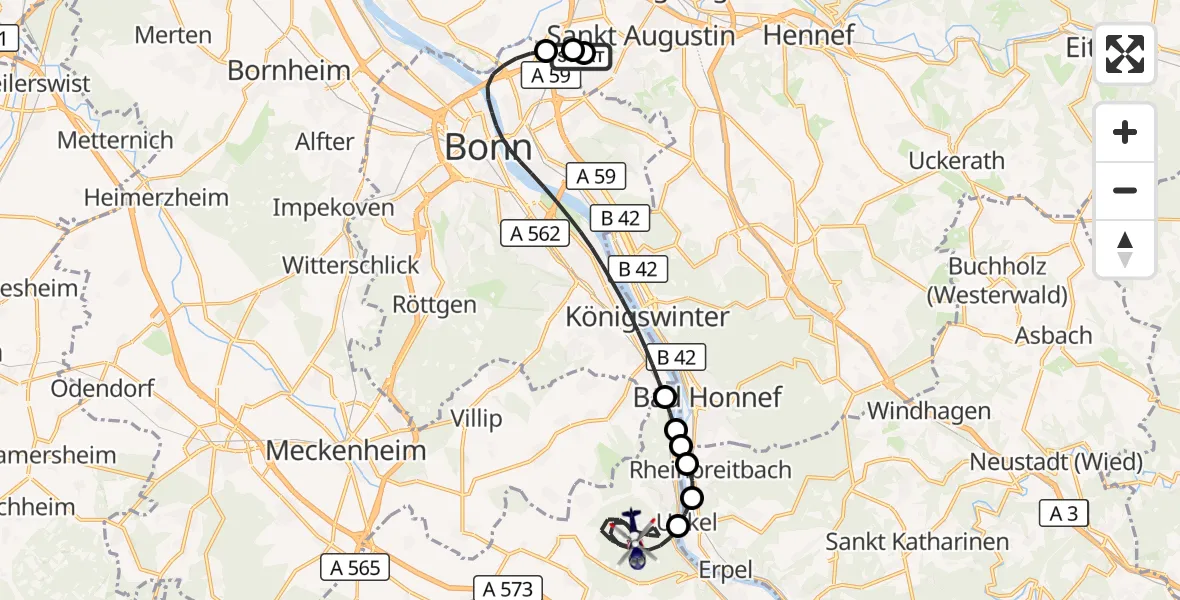 Flugroute Polizeihubschrauber Sankt Augustin - Remagen, 08 Juni 2026, 11:06
