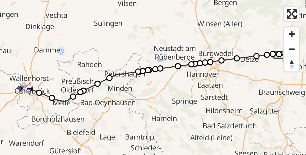 Flugroute Polizeihubschrauber Gifhorn Bundespolizei Hubschrauberlandeplatz - Osnabrück, 08 Juni 2026, 11:10