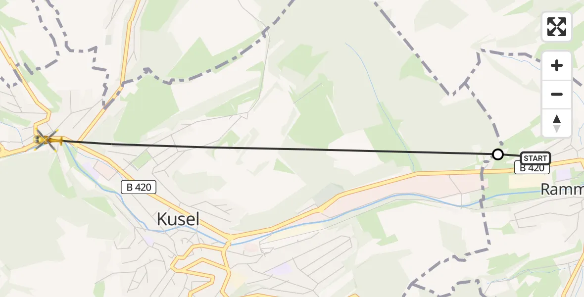 Flugroute Rettungshubschrauber Rammelsbach - Kusel, 08 Juni 2026, 11:17