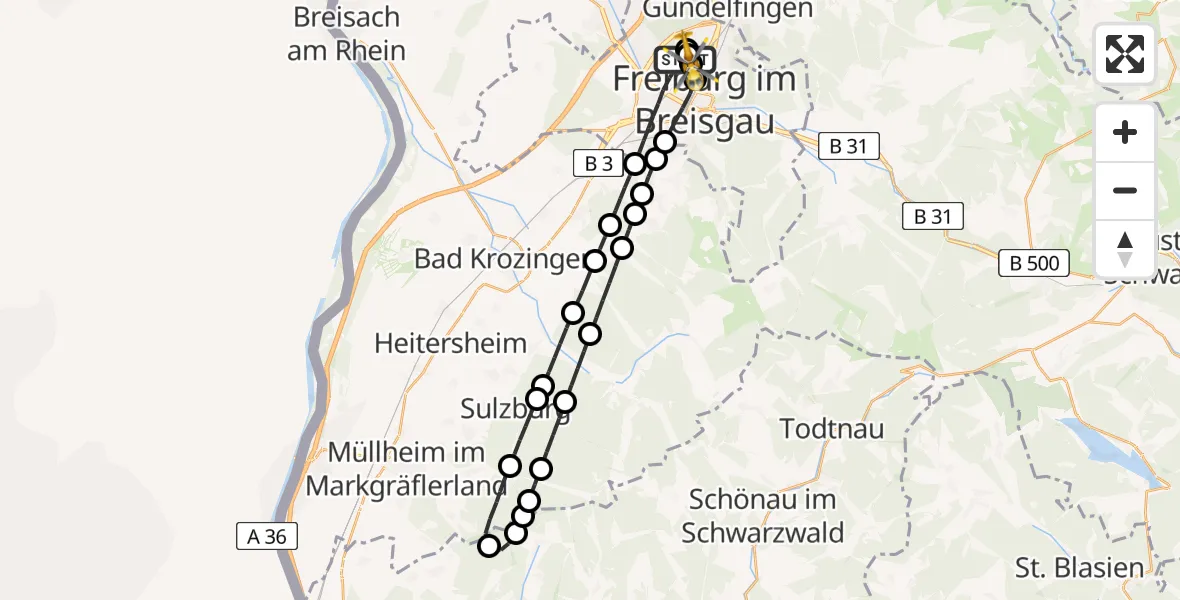 Flugroute Rettungshubschrauber Freiburg im Breisgau - Freiburg im Breisgau, 08 Juni 2026, 11:23