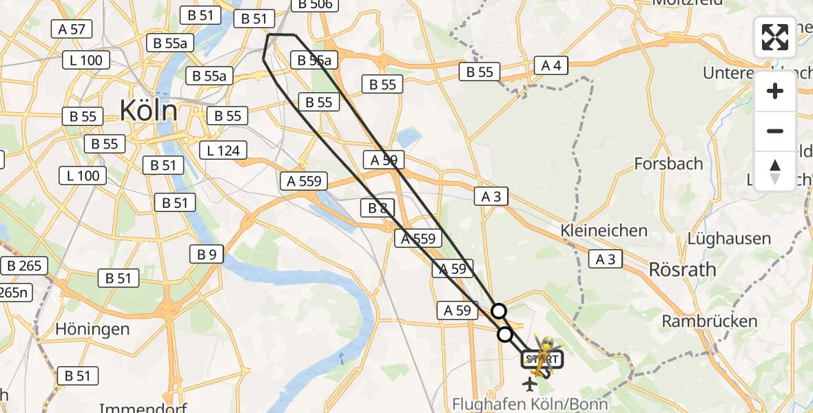 Flugroute Rettungshubschrauber Köln Bonn Flughafen - Köln Bonn Flughafen, 08 Juni 2026, 11:23