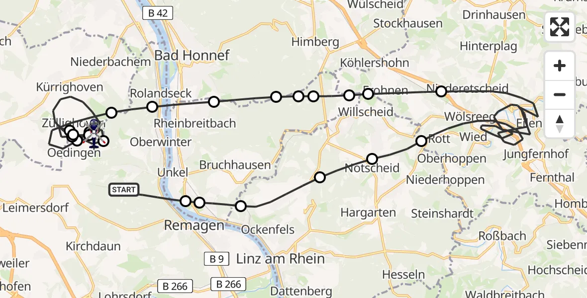 Flugroute Polizeihubschrauber Remagen - Wachtberg, 08 Juni 2026, 11:34