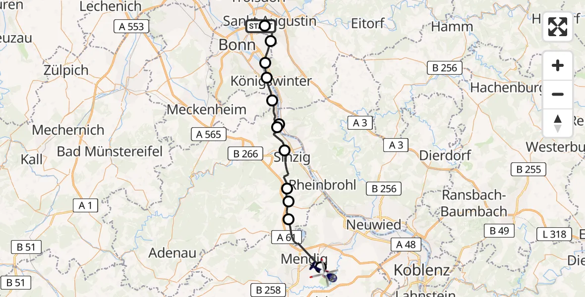 Flugroute Polizeihubschrauber Bonn-Hangelar Flugplatz - Thür, 08 Juni 2026, 11:35
