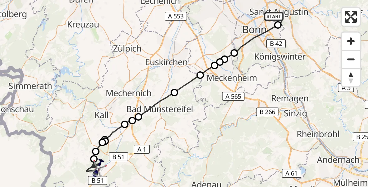 Flugroute Polizeihubschrauber Sankt Augustin - Dahlem, 08 Juni 2026, 11:37