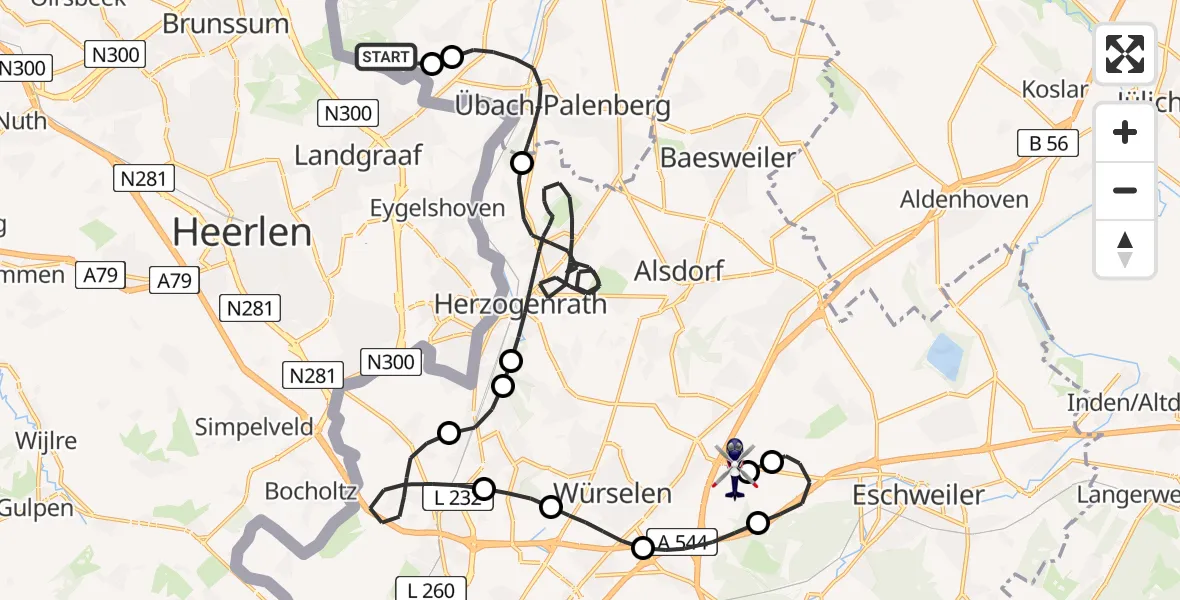 Flugroute Polizeihubschrauber Übach-Palenberg - Aachen-Merzbrück Flughafen, 08 Juni 2026, 11:39
