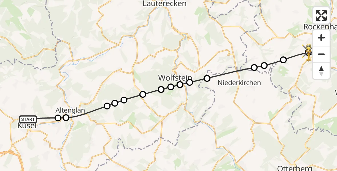 Flugroute Rettungshubschrauber Kusel - Imsweiler UL, 08 Juni 2026, 11:40
