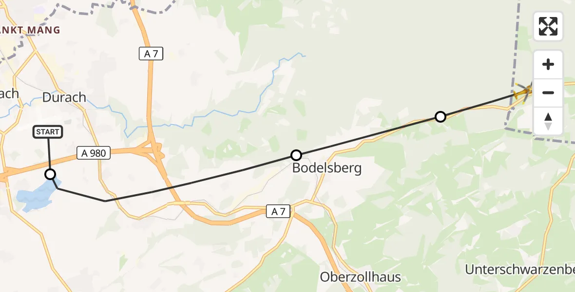 Flugroute Rettungshubschrauber Kempten-Durach Flugplatz - Görisried, 08 Juni 2026, 11:50