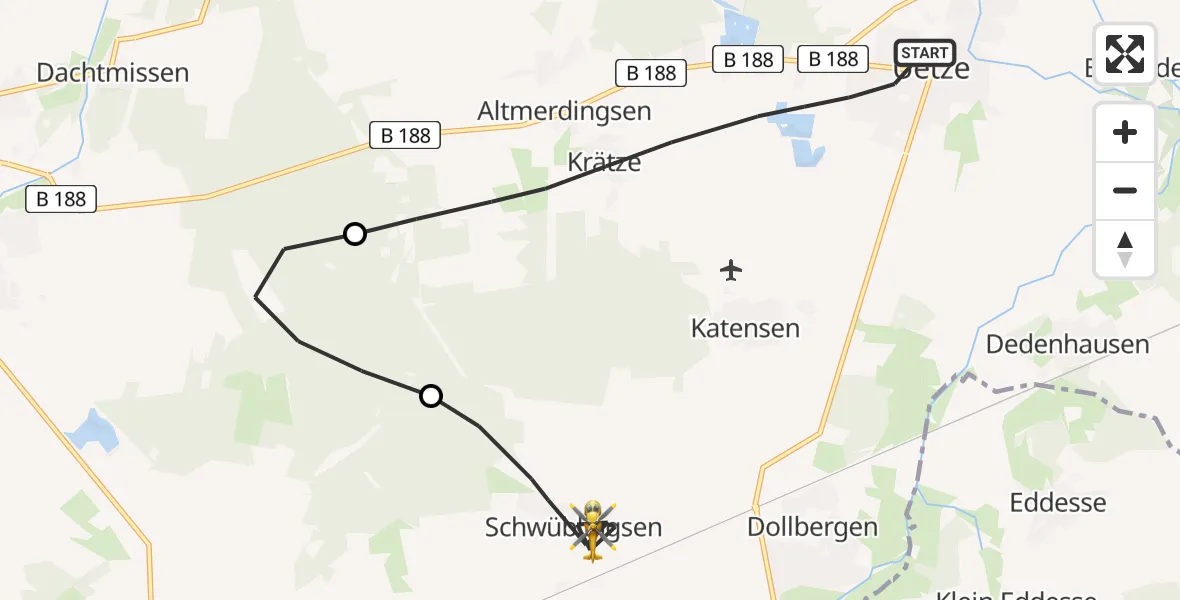 Flugroute Rettungshubschrauber Uetze - Uetze, 08 Juni 2026, 11:53