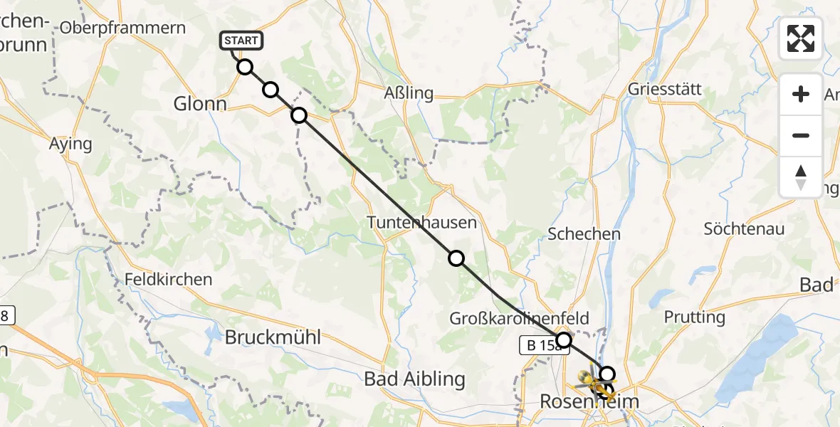 Flugroute Rettungshubschrauber Bruck - RoMed Hospital Rosenheim, 08 Juni 2026, 11:57