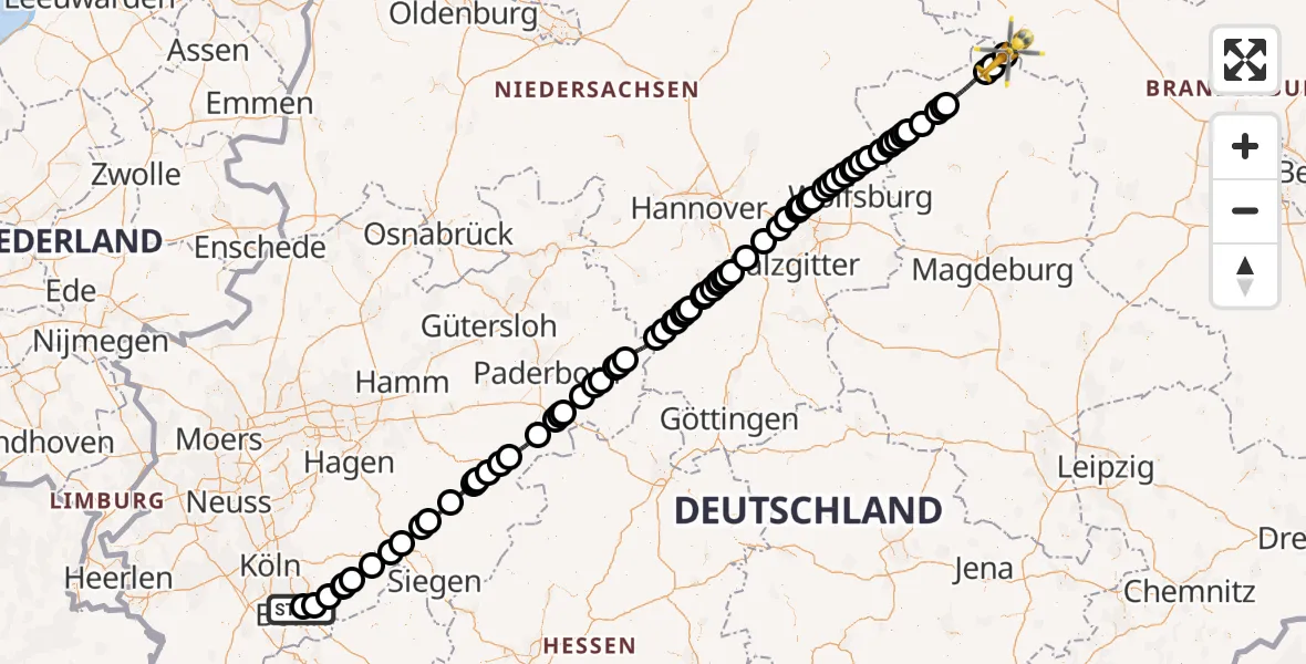 Flugroute Rettungshubschrauber Bonn-Hangelar Flugplatz - Seehausen (Altmark), 08 Juni 2026, 12:00